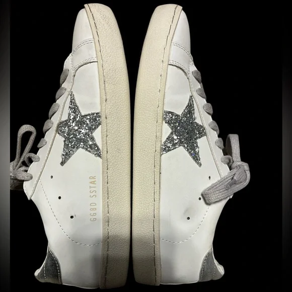 Zhuocaizi Golden GGBD SSTAR Women's White and Silver Star Sneakers - Picture 1 of 7